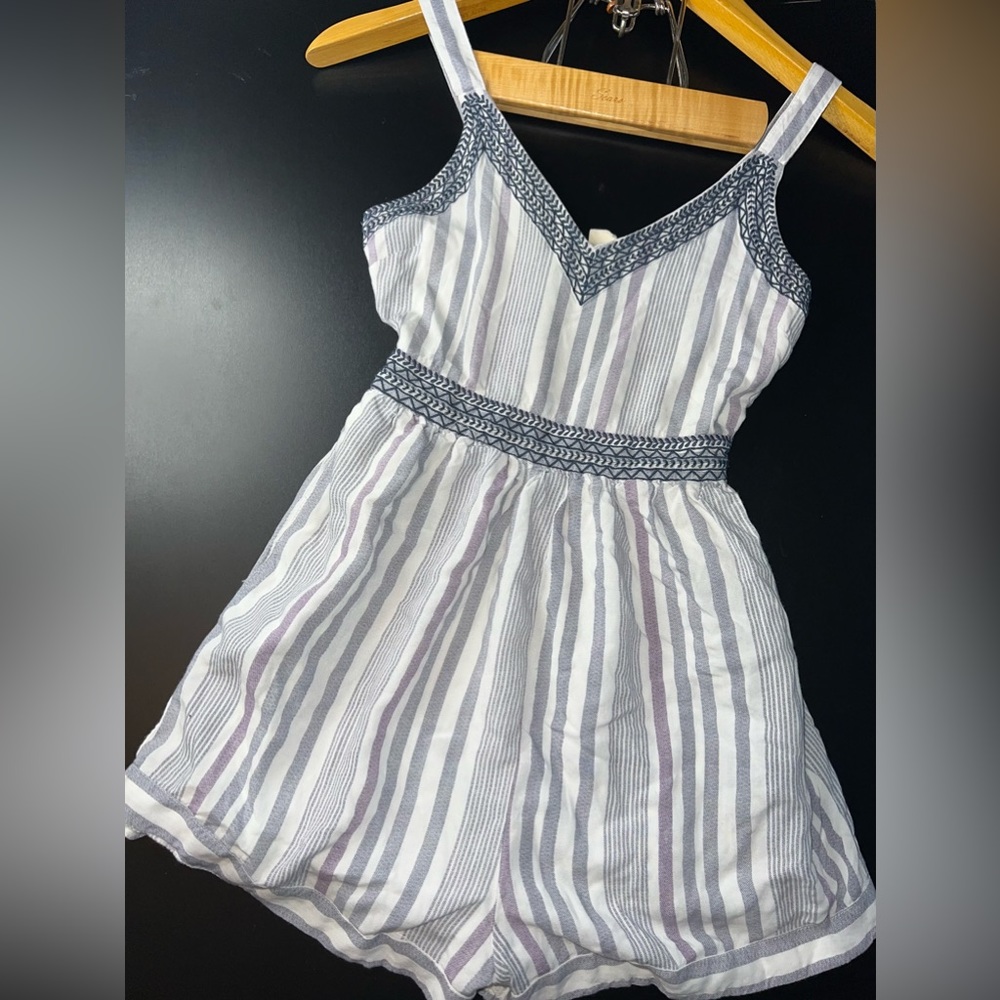 Japna Striped Shorts Romper With Embroidered details Size XS EUC